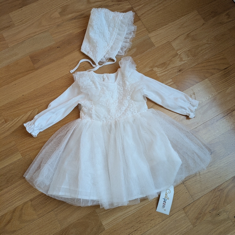 Curioeer Christening Dress Baby Girl 100% Cotton Size73 US ( 06- 12 )Months